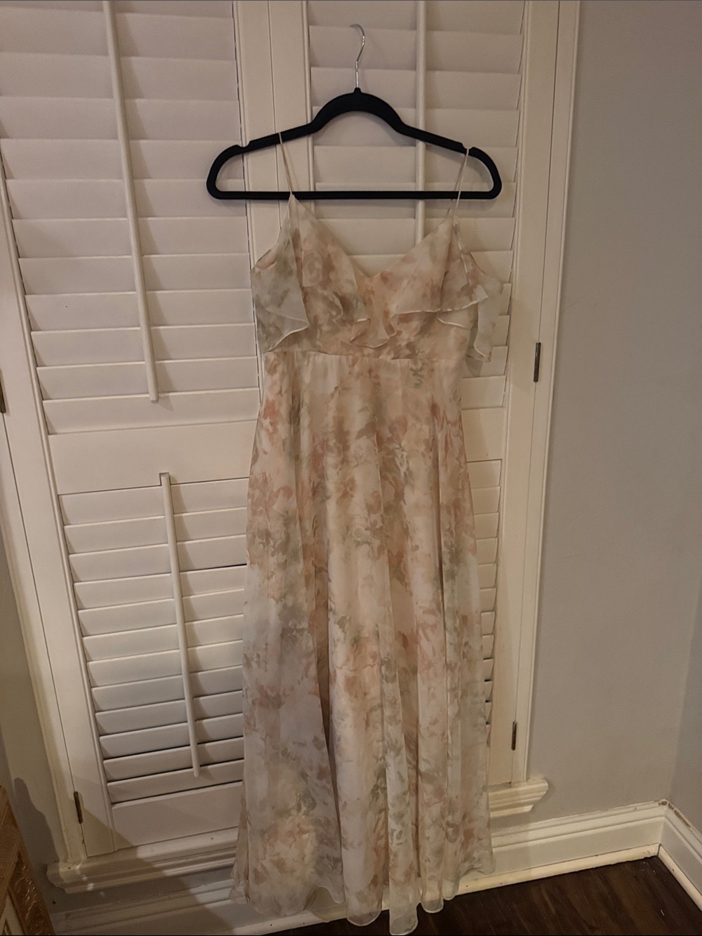 Jenny Yoo Blush and Cream Floral Chiffon Maxi Dress
